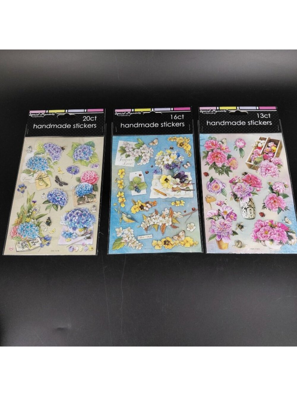 Handmade Stickers Flowers Floral Dimensional Scrapbook 3 Pack 20ct 16ct 13ct NEW